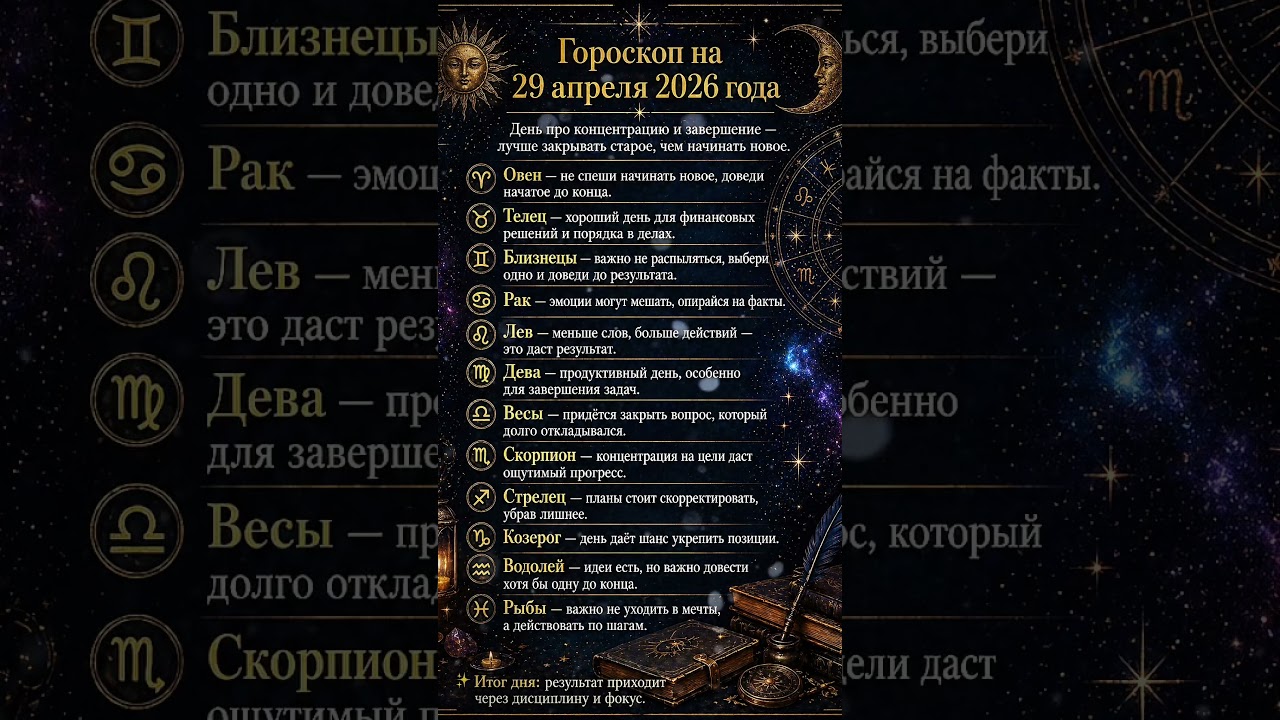 Гороскоп на 29 апреля на сегодня День завершений и важных решений
